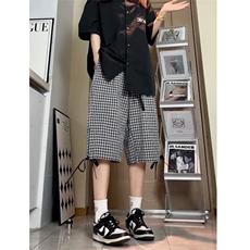 立体裁剪设计格子薄款休闲裤夏季新款潮牌宽松七分裤男2558特P28，男装牛仔裤，电商C305A