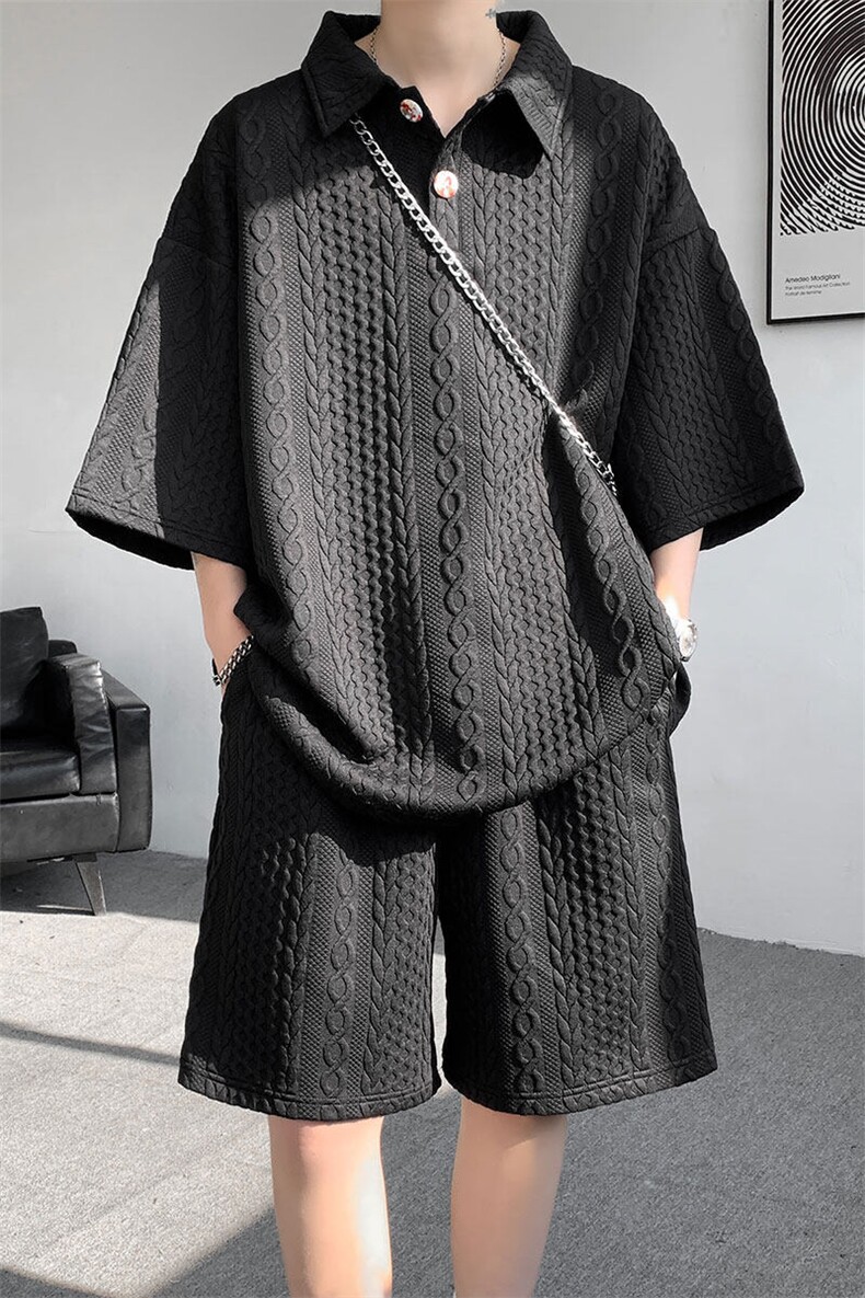 现货TZ766-TP50控88套装夏季新款港风宽松短袖短裤T恤大码男装,男装T恤,电商A059