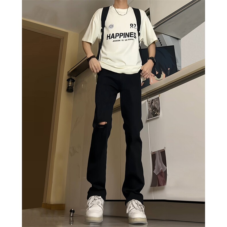 现货主推破洞弹力渐变大码直筒微喇毛边牛仔裤K860-K861-K866-P50图片
