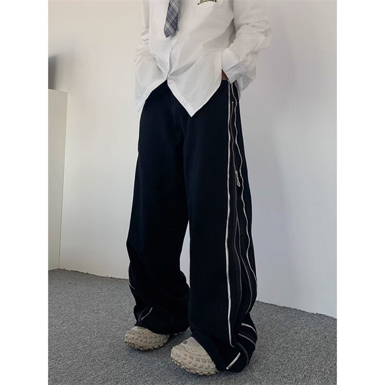 开衩休闲裤男女显瘦阔腿宽松直筒百搭侧边拼接拉链牛仔裤KX236,男装牛仔裤,星座1116A（原606A-3）