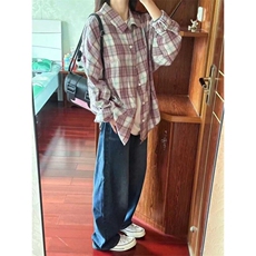 超显白韩系小众设计感格纹长袖宽松衬衫女春秋潮牌休闲衬衣CA161，男装衬衫，星座1116A（原606A-3）