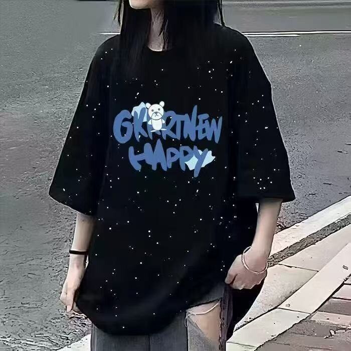 美式满天星重磅复古纯棉短袖T恤男轻奢春季ins仿刺绣印花高街潮牌,男装T恤,星座715-4