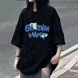 美式满天星重磅复古纯棉短袖T恤男轻奢春季ins仿刺绣印花高街潮牌图片