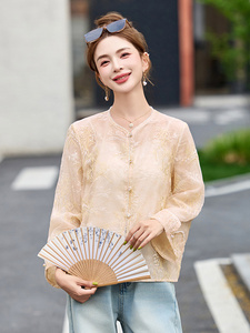 新中式重工钉珠刺绣外套女2025春夏新款休闲欧根纱薄款防晒衣开衫图片