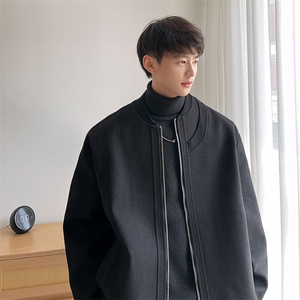 罗纹领设计感毛呢外套 潮牌呢子秋冬潮牌宽松夹克上衣824 P105图片
