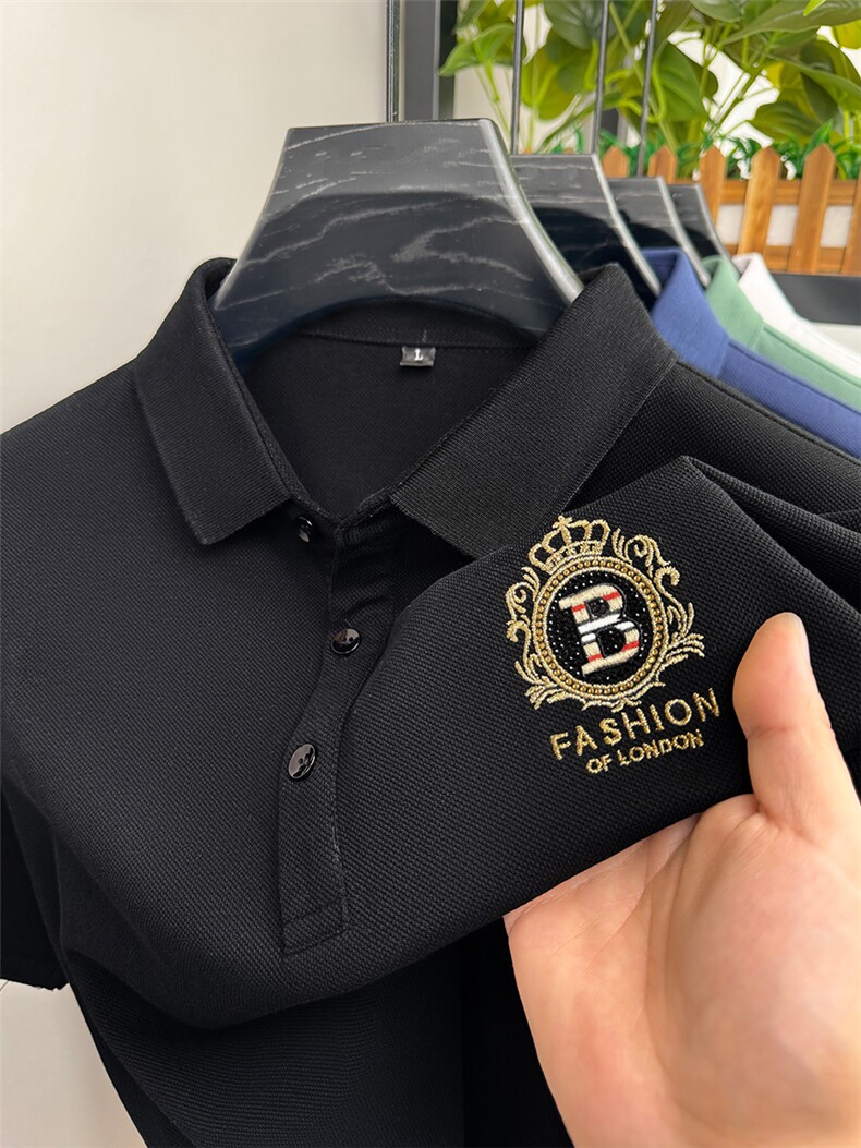 短袖T恤男翻领纯棉时尚刺绣夏季中年半袖体恤纯色简约百搭Polo衫,男装T恤,电商B212（原钱塘6029）