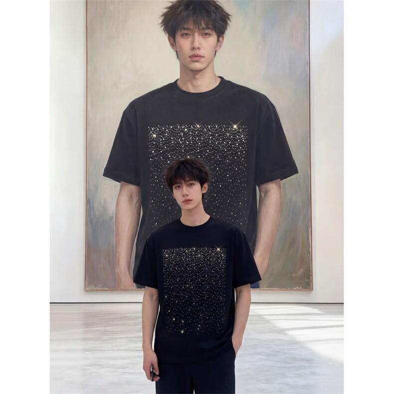 现货2026夏季新款中性男女布灵布灵带钻休闲高级短袖t恤2881-p35,男装T恤,电商C310