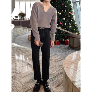 秋冬款男女V领毛衣条纹针织衫宽松休闲打底衫MA212 P45图片