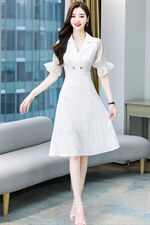 2021新款女拼接气质显瘦法式高腰西装领通勒时尚淑女连衣裙，女装连衣裙，丽美静依