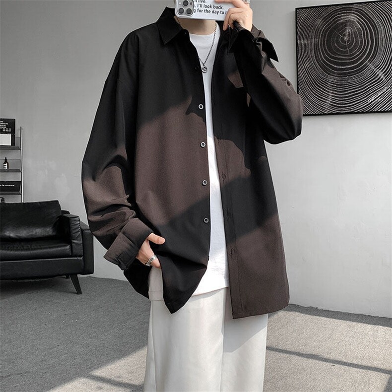 衬衫男2025春季新款港风宽松纯色长袖衬衣CY008-P30图片