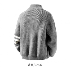 灰色双拉链开衫毛衣男秋冬季针织衫美式休闲慵懒风外套MZ991-P58图片