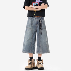 无影墙牛仔短裤男夏季美式复古水洗阔腿七分裤子-A2389P40控68，男装牛仔裤，电商B241