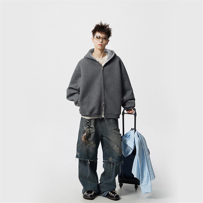 双色连帽开衫卫衣W807特批55,男装卫衣,电商A073