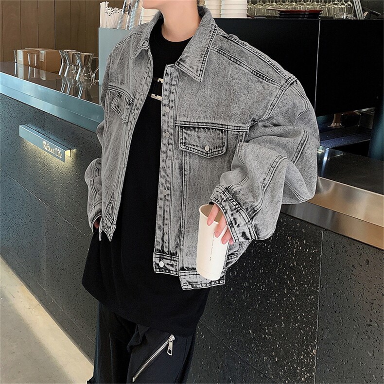 美式潮牌小众复古春秋水洗做旧短款垫肩牛仔外套男高级感痞帅夹克，男装工装外套，星座505-2（原电商A260-1)