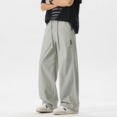 【现货】夏季新款冰丝休闲裤薄款宽松拼接港风松紧腰长裤1667-P40，男装休闲裤，星座1006