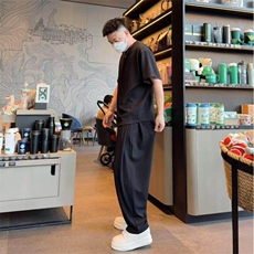 极简轻薄冰感圆领短袖T恤百搭直筒休闲裤套装GBL7183P404585，男装休闲裤，电商A089-1