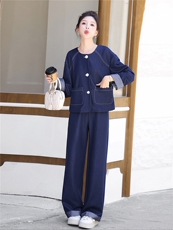 时尚简约大方气质优雅收腰显瘦休闲修身百搭两件套牛仔年秋季长裤，女装套装/套裙，梦依杭