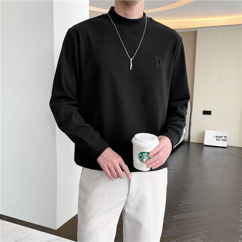 秋慵懒高级半高领双面绒针织打底衫德绒上衣男M50/P20降,男装T恤,电商A243