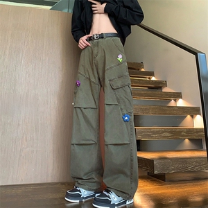 立体解构花朵装饰工装休闲裤男女潮牌宽松直筒长裤K8617-特价P70图片
