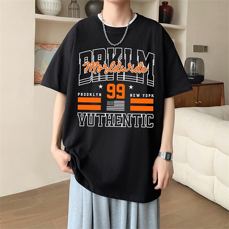 新款夏季男装纯棉短袖T恤落肩款英文字母印花时尚休闲上衣,男装T恤,星座1013