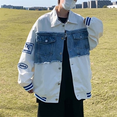 牛仔拼接刺绣棒球服夹克男春秋季新款情侣vintage外套W5581-P62，男装夹克，星座512-2