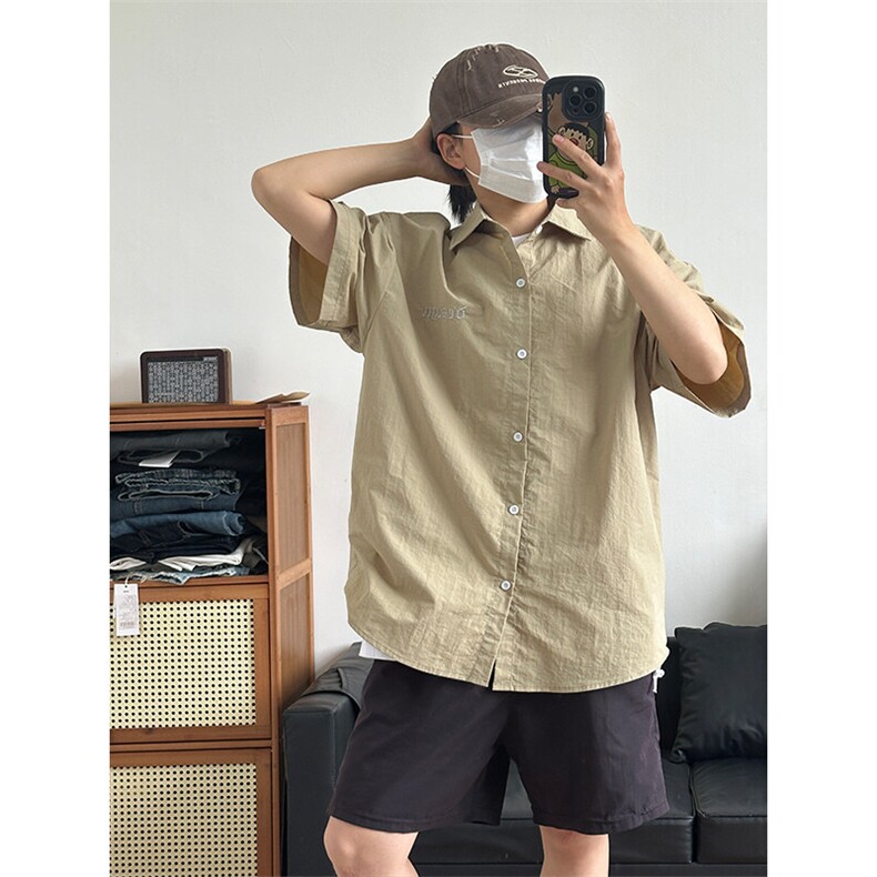 夏季新款速干短袖刺绣衬衫潮流港风宽松百搭男半袖CS285-P35,男装T恤,星座301C-5