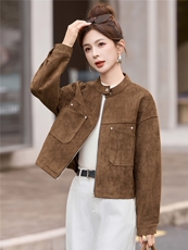 小香风外套女2025秋新款小个子巨好看的独特漂亮休闲短鹿皮绒夹克，女装短外套，悦祺