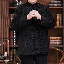 秋冬新款中青年唐装男长袖夹克外套加绒棉服YD735-常规145加绒165，男装民族服装，星座1105-3
