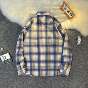 B413-1-DX958美式复古格子长袖衬衫男潮牌休闲宽松百搭秋季衬衣服图片