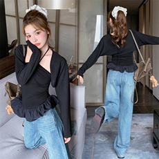 1D091纯色系带串珠两件套8441-P90-K138，女装套装/套裙，3200格调