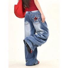 网络图现货美式高街水洗贴布绣显瘦破洞直筒阔腿牛仔裤JB3086-P58，男装牛仔裤，星座715-7