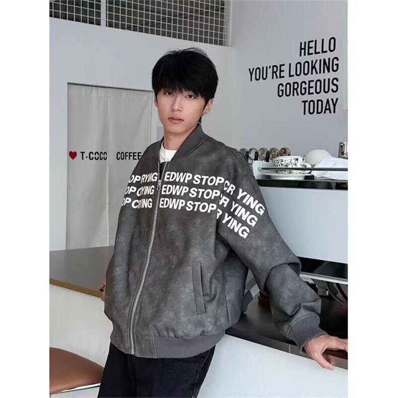 美式复古短款外套男款春秋潮牌高级感棒球服cleanfit高街夹克外套,男装夹克,星座302B