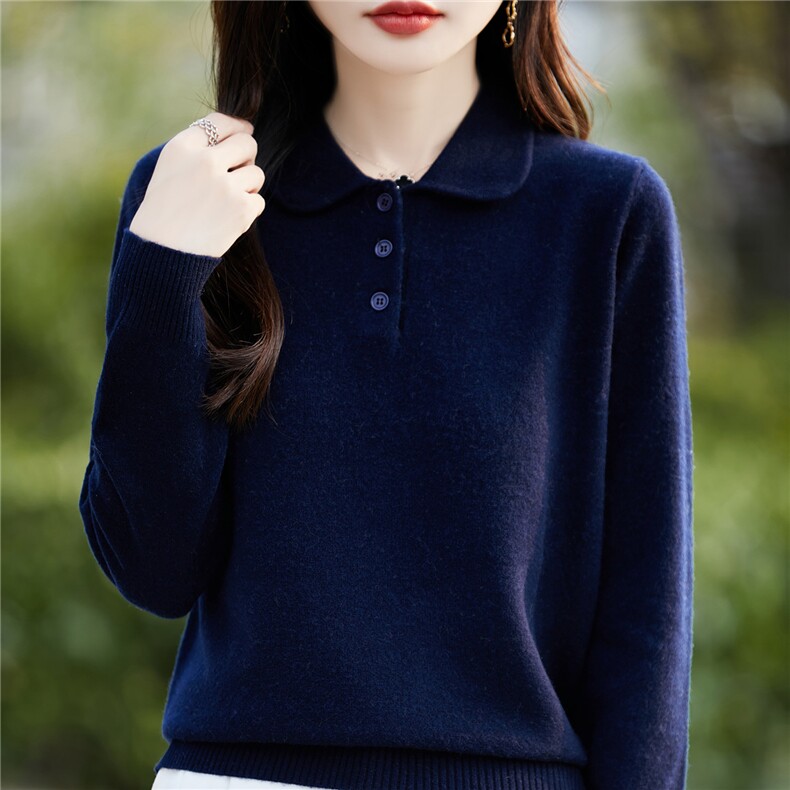 高端POLO领羊毛加厚毛衣女2025冬季通勤针织打底衫内搭,针织衫/毛衣,片语羊绒
