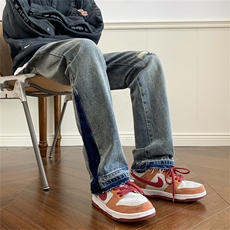 美式复古拼接牛仔裤高街潮牌直筒vibe风微喇叭裤子男N05059-P43，男装牛仔裤，星座308B-1