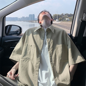 特批P35无差价夏季时尚潮流刺绣多口袋大码翻领短袖衬衫男CD5506图片