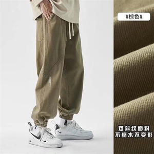 军绿色工装裤男夏季日系复古束脚裤阔腿运动宽松百搭潮牌休闲裤子图片