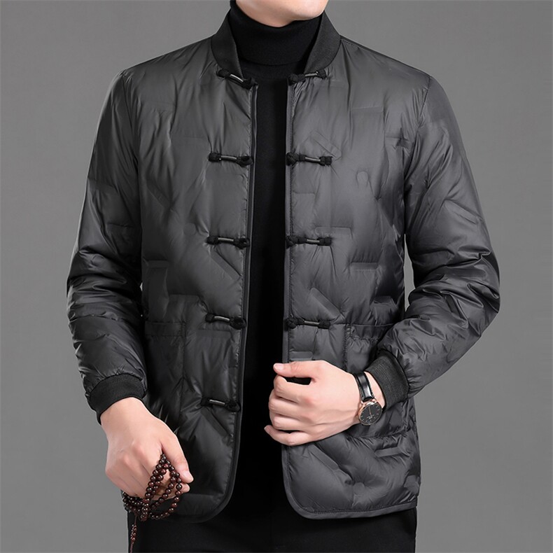 MJ-7870冬男士长袖休闲羽绒外套白鸭绒中老年爸爸唐装风P135，男装羽绒服，电商B360