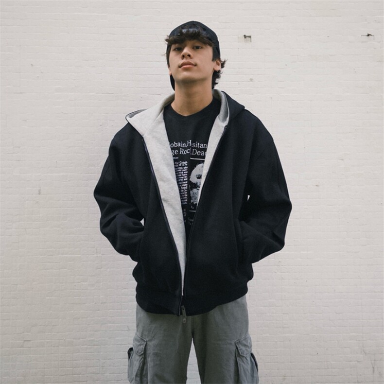 抖音得物高品质二开25秋冬美式重磅宽松结构双面连帽卫衣外套W68，男装卫衣，电商A486