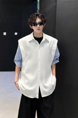 春夏新款假两件宽松拼接飞肩设计感假两件条纹短袖衬衫卫衣特P39，男装卫衣，电商B319