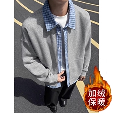 假两件格子拼接卫衣外套男款W245常规P47加绒P51，女装短外套，四季星座505