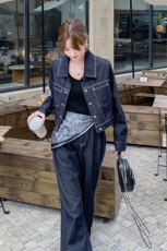 2026春装时尚牛仔阔腿裤两件套套装女配丝巾新款高端欧货洋气时髦，女装套装/套裙，印象茜