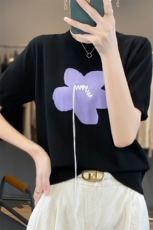 【明星同款】夏季圆领冰丝短袖T恤女宽松显瘦百搭套头背心上衣，女装针织衫/毛衣，雪真羊绒