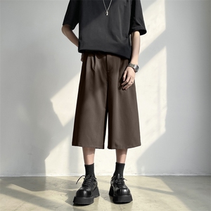 痞帅西装短裤男夏季薄款宽松休闲七分裤冰丝潮牌ins裤子X2311-P33