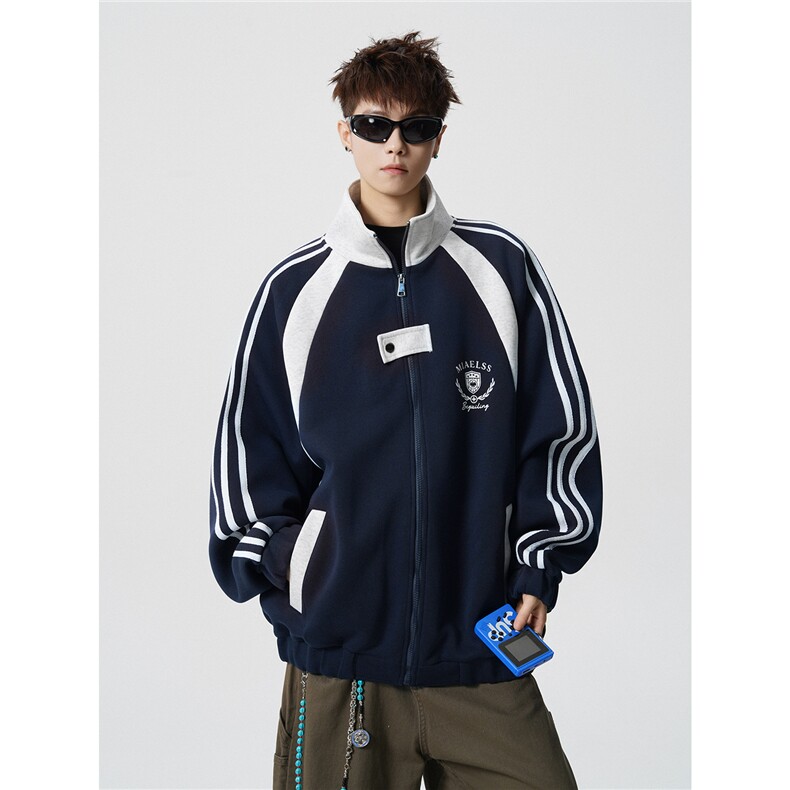 WY10190-特P60420g重磅-高品质-条纹设计感大码保暖卫衣外套男,男装棉衣,电商A059