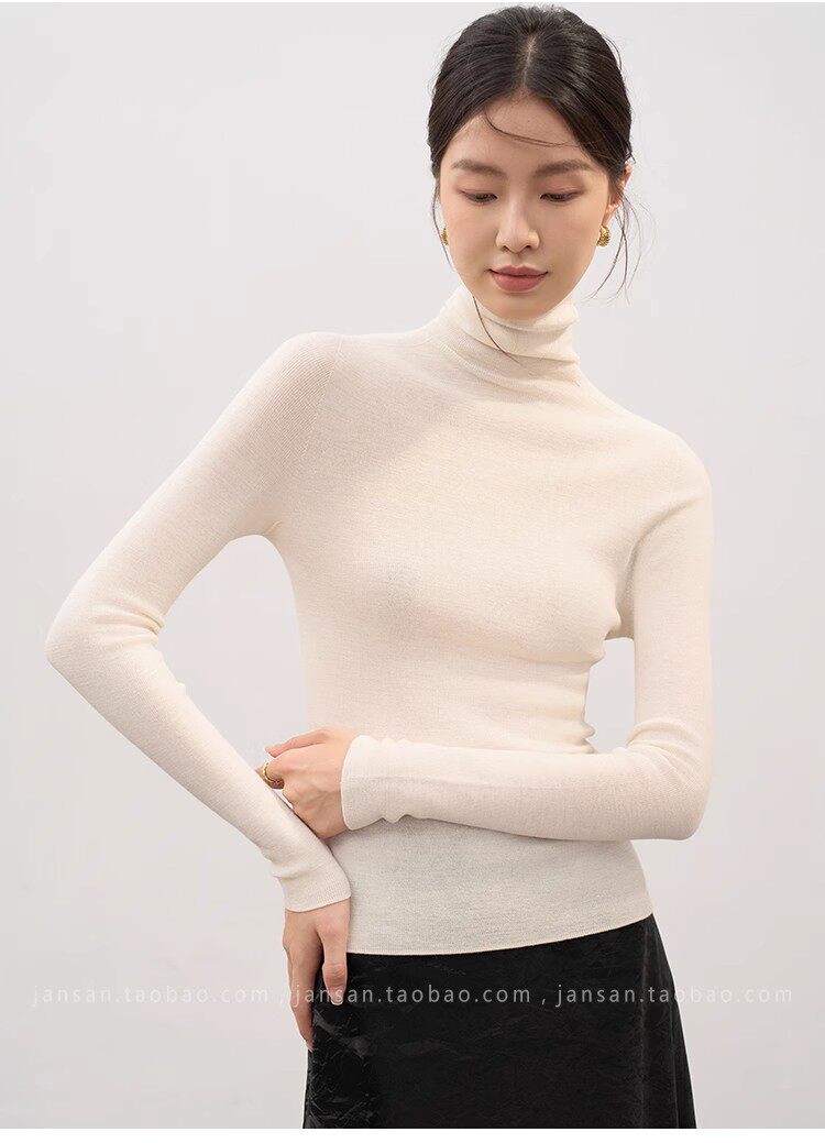 春季新款简约大气舒适半高领打底衫长袖，女装针织衫/毛衣，挚尚羊绒
