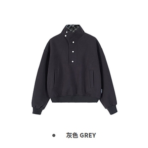 美式纽扣立领重磅卫衣男潮牌硬挺情侣高级感Boxy外套 D520 特P50图片