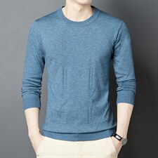 圆领长袖男秋季男衫中年爸爸秋装上衣2023新款秋季纯色宽松针织衫，男装针织衫/毛衣，电商B212（原钱塘6029）