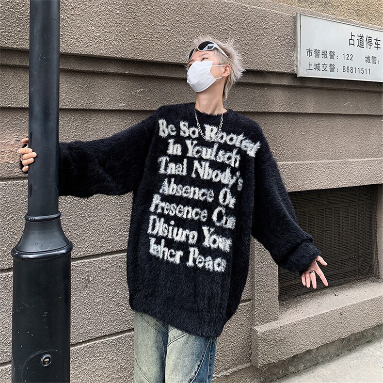 美式情侣毛衣秋冬复古海马毛小众慵懒风套头针织衫男潮91163-p55,男装针织衫/毛衣,星座1008