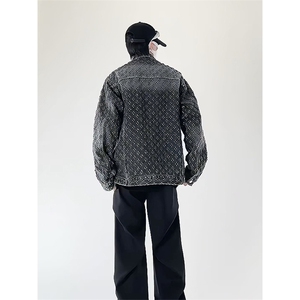 潮流做旧磨毛大码男女拼色牛仔外套夹克J8813-P65【特价】图片