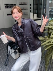 复古机车皮衣女秋装新款短款翻领皮夹克今年流行黑色外套气质显瘦，女装皮衣，意芙